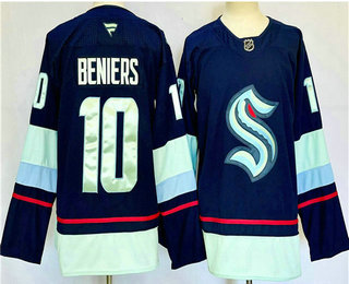 Men's Seattle Kraken #10 Matthew Beniers Navy Blue 2024 Stitched Jersey