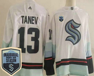 Men's Seattle Kraken #13 Brandon Tanev White 2021-22 Season Inaugural Authentic Jersey