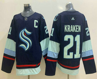 Men's Seattle Kraken #21 Kraken Navy Blue Stitched Adidas NHL Jersey