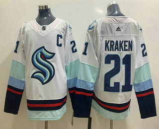 Men's Seattle Kraken #21 Kraken White Stitched Adidas NHL Jersey