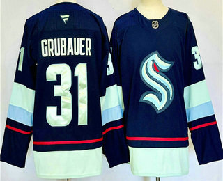 Men's Seattle Kraken #31 Philipp Grubauer  Navy Blue 2024 Stitched Jersey