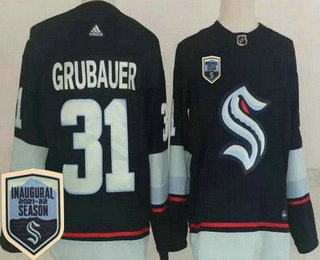 Men's Seattle Kraken #31 Philipp Grubauer Navy 2021-22 Season Inaugural Authentic Jersey