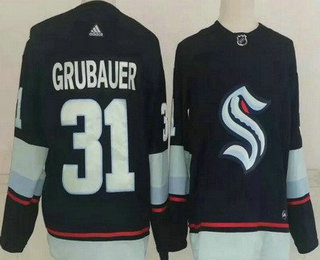 Men's Seattle Kraken #31 Philipp Grubauer Navy Authentic Jersey