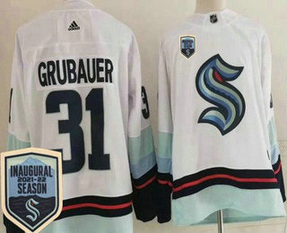 Men's Seattle Kraken #31 Philipp Grubauer White 2021-22 Season Inaugural Authentic Jersey