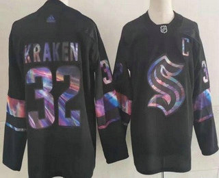 Men's Seattle Kraken #32 Kraken Black Iridescent Holographic Authentic Jersey