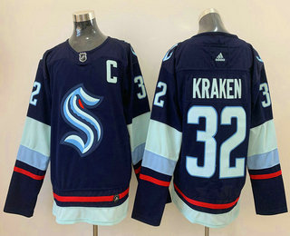 Men's Seattle Kraken #32 Kraken Navy Blue Stitched Adidas NHL Jersey