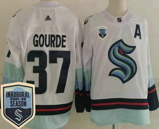 Men's Seattle Kraken #37 Yanni Gourde White 2021-22 Season Inaugural Authentic Jersey