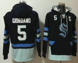 Men's Seattle Kraken #5 Mark Giordano NEW Navy Blue Pocket Stitched NHL Pullover Hoodie