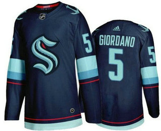 Men's Seattle Kraken #5 Mark Giordano Navy Authentic Jersey