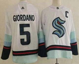 Men's Seattle Kraken #5 Mark Giordano White C Patch Authentic Jersey