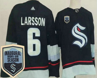 Men's Seattle Kraken #6 Adam Larsson Navy 2021-22 Season Inaugural Authentic Jersey