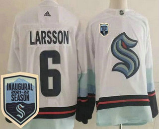 Men's Seattle Kraken #6 Adam Larsson White 2021-22 Season Inaugural Authentic Jersey