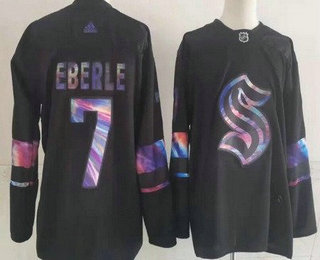 Men's Seattle Kraken #7 Jordan Eberle Black Iridescent Holographic Authentic Jersey