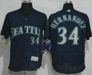 Men's Seattle Mariners #15 #34 Felix Hernandez Navy Blue 2016 Flexbase Majestic Baseball Jersey