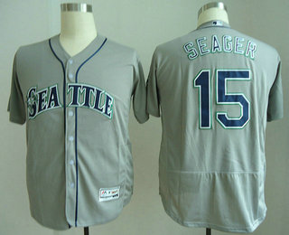 Men's Seattle Mariners #15 Kyle Seager Gray Road Stitched MLB Majestic Flex Base Jersey