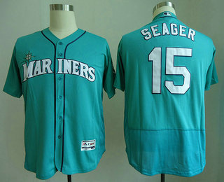 Men's Seattle Mariners #15 Kyle Seager Teal Green Stitched MLB Majestic Flex Base Jersey