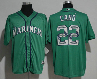 Men's Seattle Mariners #22 Robinson Cano Teal Green Team Logo Ornamented Stitched MLB Majestic Cool Base Jersey