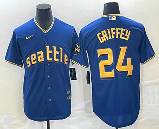 Men's Seattle Mariners #24 Ken Griffey Blue 2023 City Connect Cool Base Stitched Jersey