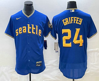 Men's Seattle Mariners #24 Ken Griffey Blue 2023 City Connect Flex Base Stitched Jersey 01