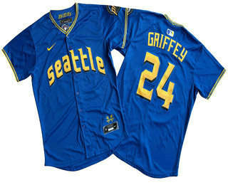 Men's Seattle Mariners #24 Ken Griffey Blue 2023 City Connect Limited Stitched Jersey