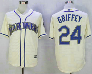 Men's Seattle Mariners #24 Ken Griffey Cream New Cool Base2016 Hall Of Fame Patch Baseball Jersey