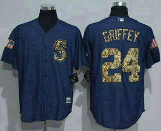 Men's Seattle Mariners #24 Ken Griffey Denim Blue Salute to Service Stitched MLB Jersey