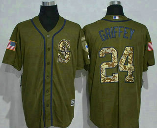 Men's Seattle Mariners #24 Ken Griffey Green Salute to Service Jersey