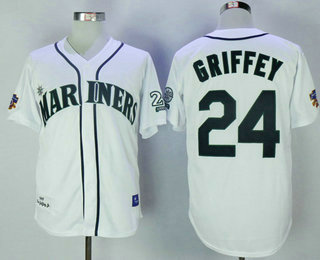 Men's Seattle Mariners #24 Ken Griffey Jr. Black With Black Name Throwback Jersey