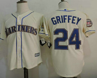 Men's Seattle Mariners #24 Ken Griffey Jr. Cream Cooperstown Collection Cool Base Jersey With 2016 Hall Of Fame Patch