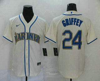 Men's Seattle Mariners #24 Ken Griffey Jr. Cream Stitched MLB Cool Base Nike Jersey