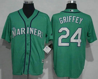 Men's Seattle Mariners #24 Ken Griffey Jr. Green Cool Base Majestic Baseball Jersey