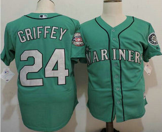 Men's Seattle Mariners #24 Ken Griffey Jr. Green Cooperstown Collection Cool Base Jersey With 2016 Hall Of Fame Patch