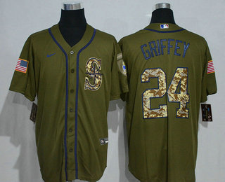 Men's Seattle Mariners #24 Ken Griffey Jr. Green Salute To Service Stitched MLB Cool Base Nike Jersey