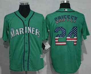 Men's Seattle Mariners #24 Ken Griffey Jr. Green USA Flag Fashion MLB Baseball Jersey