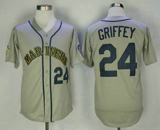 Men's Seattle Mariners #24 Ken Griffey Jr. Grey Cooperstown Collection Stitched MLB Throwback Jersey By Mitchell & Ness