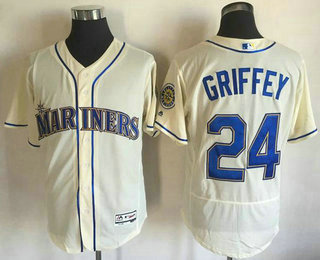 Men's Seattle Mariners #24 Ken Griffey Jr. Name Retired Cream 2016 Flexbase Majestic Baseball Jersey