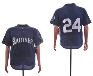 Men's Seattle Mariners #24 Ken Griffey Jr. Navy Blue Throwback Mesh Batting Practice Stitched MLB Mitchell & Ness Jersey