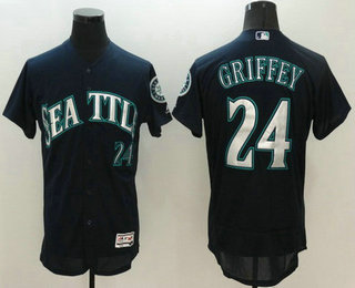 Men's Seattle Mariners #24 Ken Griffey Jr. Retired Navy Blue 2016 Flexbase Majestic Baseball Jersey