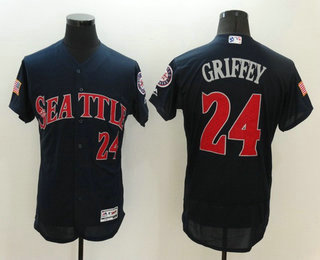 Men's Seattle Mariners #24 Ken Griffey Jr. Retired Navy Blue Fashion Stars & Stripes 2016 Flexbase MLB Independence Day Jersey