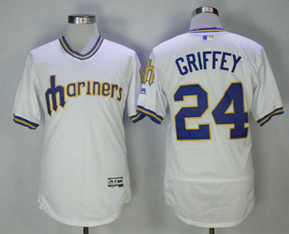 Men's Seattle Mariners #24 Ken Griffey Jr. Retired White Pullover Stitched MLB Majestic Flex Base Jersey