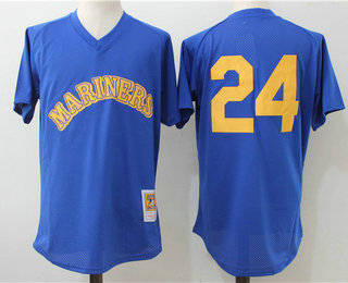 Men's Seattle Mariners #24 Ken Griffey Jr. Royal Blue Mesh Batting Practice Throwback Jersey By Mitchell & Ness