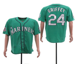 Men's Seattle Mariners #24 Ken Griffey Jr. Teal Green 1995 Throwback Cooperstown Collection Stitched MLB Mitchell & Ness Jersey