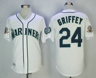 Men's Seattle Mariners #24 Ken Griffey Jr. Teal White 1995 Throwback Cooperstown Collection Stitched MLB Mitchell & Ness Jersey