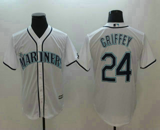 Men's Seattle Mariners #24 Ken Griffey Jr. White Stitched MLB Cool Base Jersey