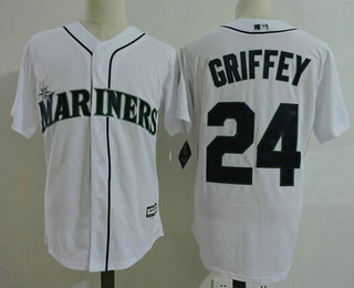 Men's Seattle Mariners #24 Ken Griffey Jr. White White Home Stitched MLB Majestic Cool Base Jersey