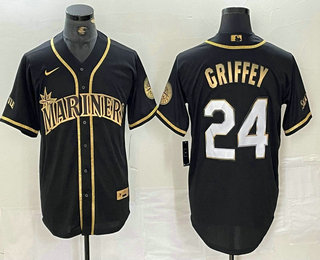 Men's Seattle Mariners #24 Ken Griffey Jr Black 2021 Golden Edition Stitched Cool Base Nike Jersey
