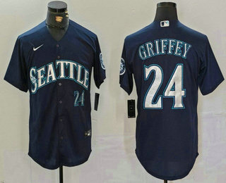 Men's Seattle Mariners #24 Ken Griffey Jr Navy Cool Base Stitched Baseball Jersey