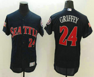 Men's Seattle Mariners #24 Ken Griffey Navy Blue Fashion Stars & Stripes 2016 Flexbase MLB Independence Day Jersey