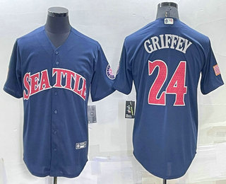 Men's Seattle Mariners #24 Ken Griffey Navy Blue Fashion Stars Stripes Cool Base Independence Day Jersey