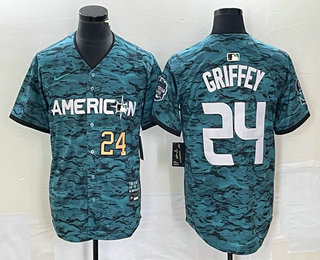 Men's Seattle Mariners #24 Ken Griffey Number Teal 2023 All Star Cool Base Stitched Jersey 03